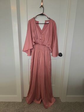 Pink Lily Dusty Rose Satin V-Neck Jumpsuit. Size M. #SW